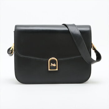 Celine Carriage Hardware Leather Shoulder Bag Black Gold